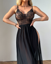 Sexy Sheer Lace Mesh Long Lingerie Nightgown