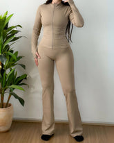 Casual Sports Tight Breathable Tummy-Lifting Buttocks Solid Color Jacket and Flared Pants Set