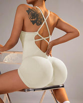 Women's Solid Color Cross Backless Adjustable Straps Sleeveless Bodycon Yoga Sports Bodysuit