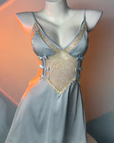 Women's V-Neck Lace Colorblock Ice Silk Bow Design Suspender Nightdress