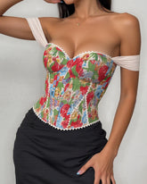 Retro Sexy Jacquard Palace Style Wrapped Chest Herringbone Top