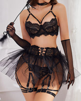 Sexy Lace See-Through Mesh Tulle Skirt Six-Piece Set