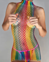 Rainbow Fishnet Sleeveless Hollow Nightdress