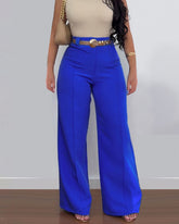 Casual High Waist Solid Color Pocket Wide Leg Pants