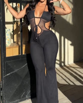 Sexy Sleeveless Halterneck Backless Slightly Flared Wide-leg Jumpsuit