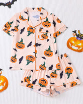 Halloween Fun Print Lapel Short-sleeved Shorts Casual Home Wear Suit