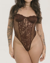 Lace Mesh Sheer Drawstring Back Bodysuit