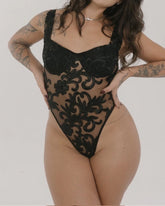 Floral Mesh Sheer Sexy Drawstring Back Bodysuit