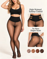 Fleece-Lined Sheer Look Tummy Control Thermal Leggings
