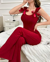 Bow Embellishment Sleeveless Vest and Long Loungewear Set