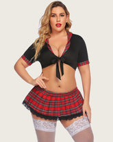 Plus Size Lingerie with Tie Top and Mini Skirt