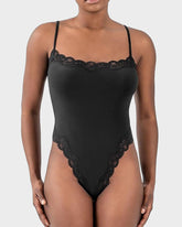 Lace Trim Sculpting Thong Bodysuit