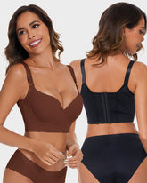 Full-Coverage Back Smoothing Bra- Black+Brown (2 Pack)