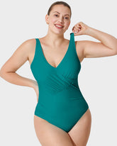 Bañador de una pieza con escote en V profundo, cruzado y fruncido