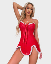 Camisón de malla festivo ajustado con encaje y tanga