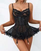 Sexy French-style Lace Mesh Sequined Lingerie Set