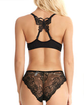 Front-fastening Underwire Butterfly Back Bra and Lace Patchwork Panty Set