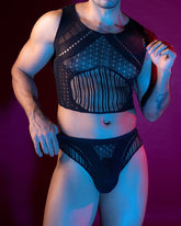 Men's Sexy Hollow-Out See-Through Elastic Fishnet Lingerie Set