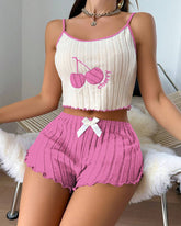 Cherry Brushed Colorblock Camisole and Shorts Loungewear Set