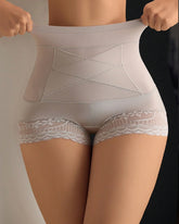 Women's High-waisted Tummy-control Butt-lifting Lace-trim Shaping Panties