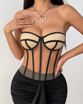 Sexy Underwired Backless Drawstring Waist Tight-fitting Sheer Bandeau Top