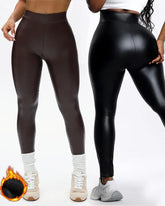 Women's Fleece-lined Stretchy Faux Leather PU High-waisted Leggings