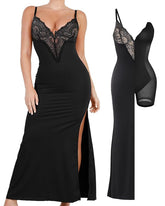 Sleeveless Deep V-Neck Lace Built-in Shapewear Set Maxi Dress