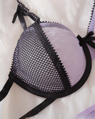 Contrast Color Cut-Out Mesh Lingerie Set
