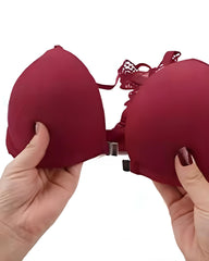 Front-fastening Underwire Butterfly Back Bra and Lace Patchwork Panty Set