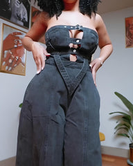 Sexy Strapless Wide-leg Denim Jumpsuit