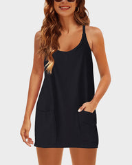 Vestido Mini Casual Sin Mangas Con Shorts Incorporados