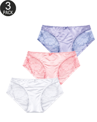 3-Pack Mixed-Color Satin-Look Briefs with Floral Lace Panels