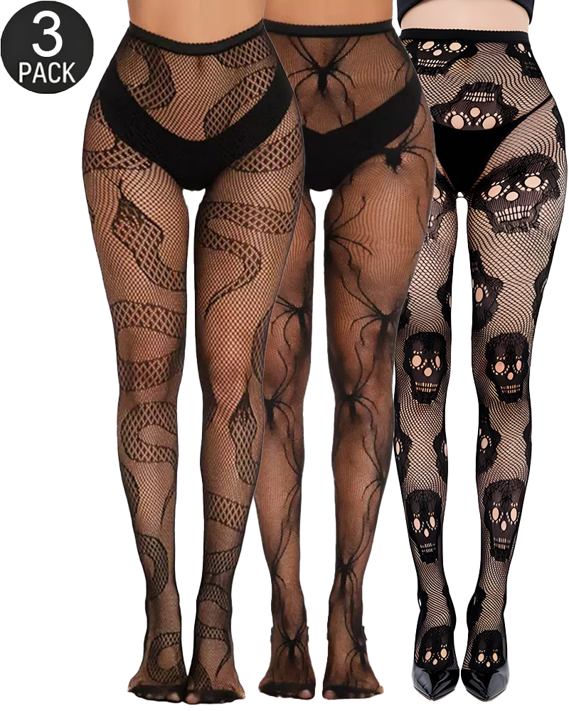 3-Pack Halloween Fishnet Tights Mixed Pattern Set