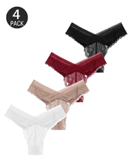 4-Pack Floral Lace Crossover Thong Panties