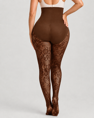 High Waist Control Tummy Floral Lace Shaping Pantyhose