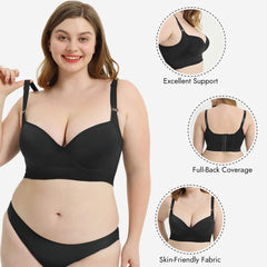 Smoothing Back Push-Up Enhancing Bra - Black (2 PACK）