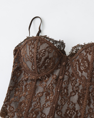 Sexy Boned Corset Lace Mesh Patchwork Cami Top