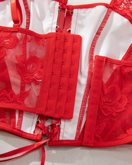 Leather Lace Patchwork Adjustable Strappy Lingerie Set