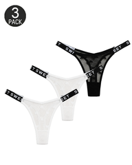 Sexy Heart Lace Thong Panties 3-Pack