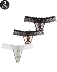 3-Pack Sexy Leopard Print Lace Trim Bell-Decorated Thongs