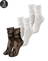 3-Pairs Sexy Elegant Ultra-Sheer Lace Ankle Socks