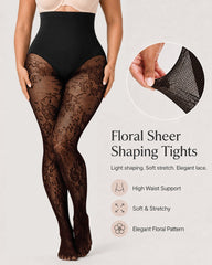 High Waist Control Tummy Floral Lace Shaping Pantyhose