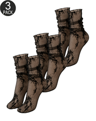 3-Pairs Sexy Elegant Ultra-Sheer Lace Ankle Socks