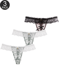 3-Pack Sexy Leopard Print Lace Trim Bell-Decorated Thongs