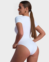 Square Neck Short Sleeve Snatching Bodysuit