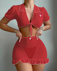 Sexy Sheer Mesh Nurse Uniform Role-Play Lingerie Set