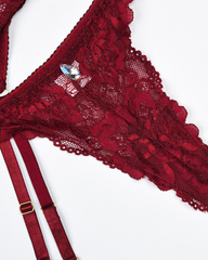 Sexy Rhinestone Teardrop Lace Cut-Out Lingerie Set