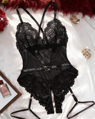 Sexy Lace Heart Buckle Bodysuit Lingerie
