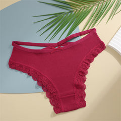 Women's Underwear Threaded Cotton Underwear Cute Bow Low Waist Bikini Lace Panties For Women