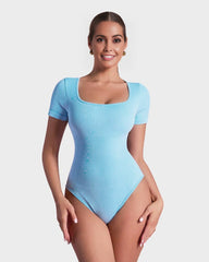 Square Neck Short Sleeve Snatching Bodysuit